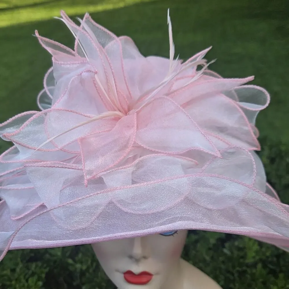 Blush Pink Kentucky Derby Organza Hat | Wedding Church Tea Party